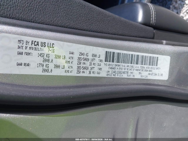45787611 :رقم المزاد ، 1C4RDJDG8GC485795 vin ، 2016 Dodge Durango Limited مزاد بيع