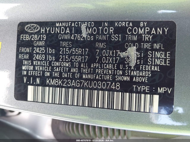 Hyundai Kona Ev Sel 2019 KM8K23AG7KU030748 Image 9
