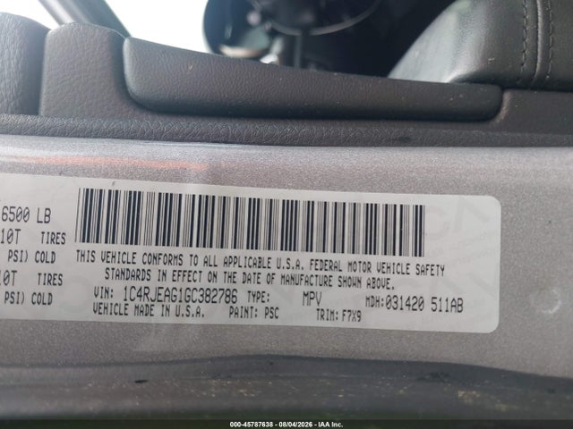 2016 Jeep Grand Cherokee Laredo მანქანა იყიდება აუქციონზე, vin: 1C4RJEAG1GC382786, აუქციონის ნომერი: 45787638
