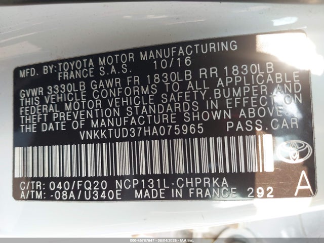 VNKKTUD37HA075965 Toyota YARIS L