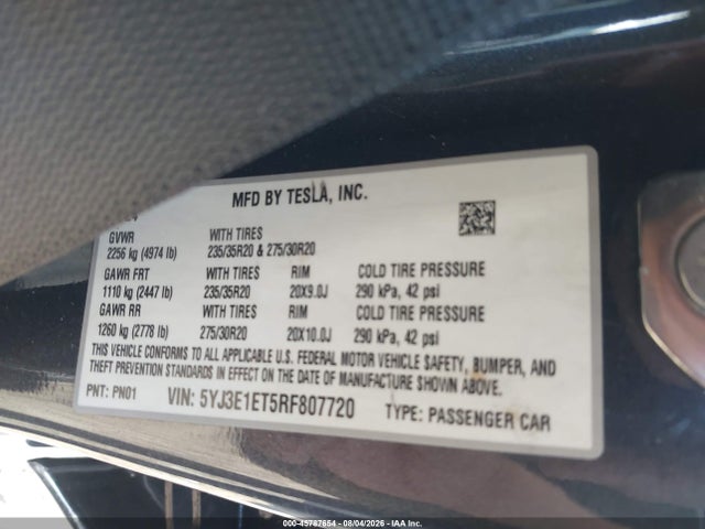 5YJ3E1ET5RF807720 Tesla Model 3 Performance All-wheel Drive