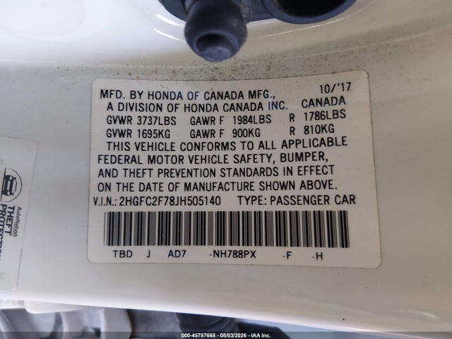 Honda CIVIC EX 2018 2HGFC2F78JH505140 Image 9