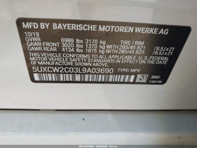 Aukcja sprzedaży 2020 Bmw X7 Xdrive40i, vin: 5UXCW2C03L9A03690, numer aukcji: 45787688