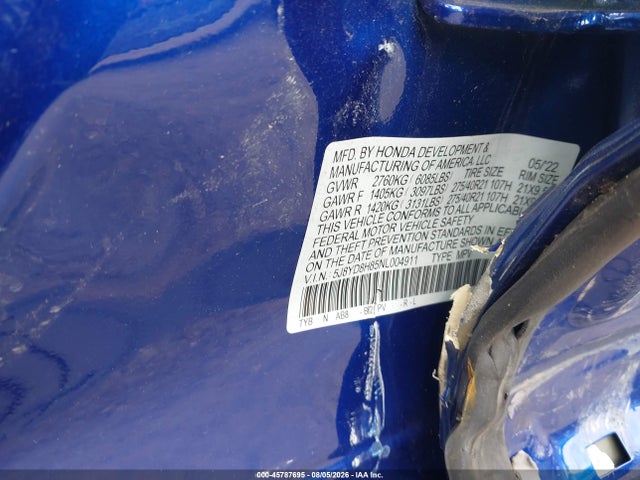 45787695 :رقم المزاد ، 5J8YD8H85NL004911 vin ، 2022 Acura Mdx Type S W/advance Package مزاد بيع