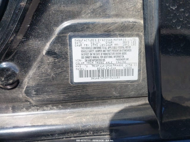 45787711 :رقم المزاد ، 3N1AB7AP2HY265185 vin ، 2017 Nissan Sentra Sv مزاد بيع
