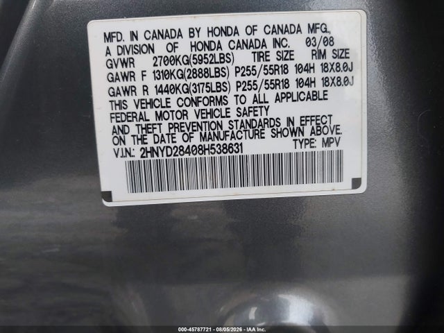 Продажа на аукционе авто 2008 Acura Mdx Technology Package, vin: 2HNYD28408H538631, номер лота: 45787721