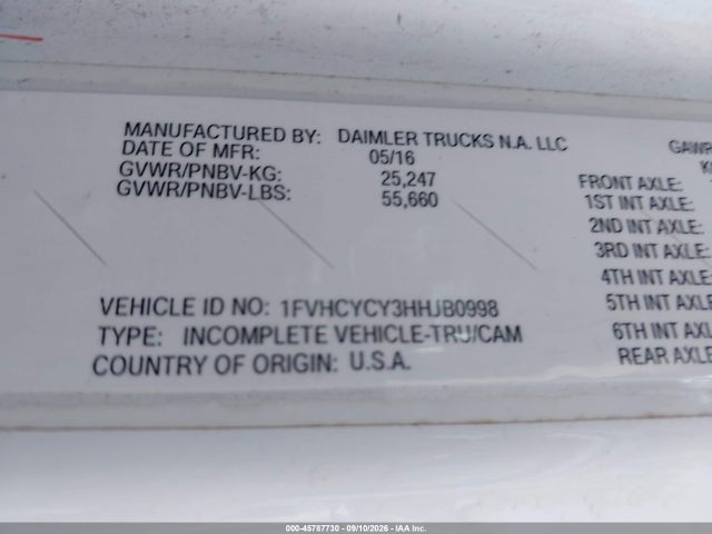 Продаж на аукціоні авто 2017 Freightliner M2 106, vin: 1FVHCYCY3HHJB0998, номер лоту: 45787730