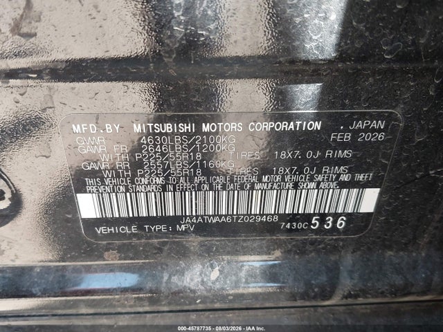 Auction sale of the 2026 Mitsubishi Eclipse Cross, vin: JA4ATWAA6TZ029468, lot number: 45787735