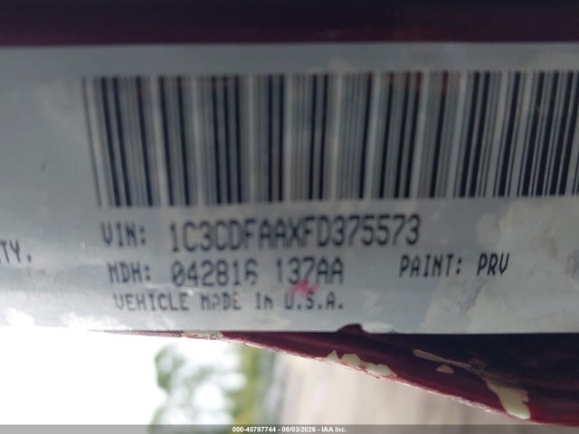 45787744 :رقم المزاد ، 1C3CDFAAXFD375573 vin ، 2015 Dodge Dart Se مزاد بيع