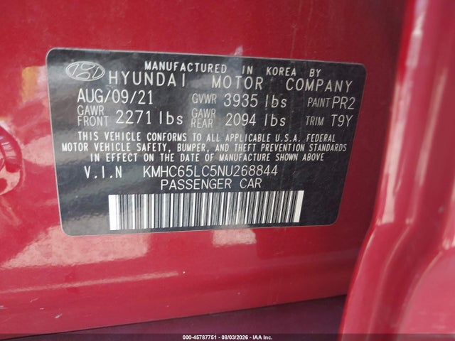45787751 :رقم المزاد ، KMHC65LC5NU268844 vin ، 2022 Hyundai Ioniq Hybrid Blue مزاد بيع