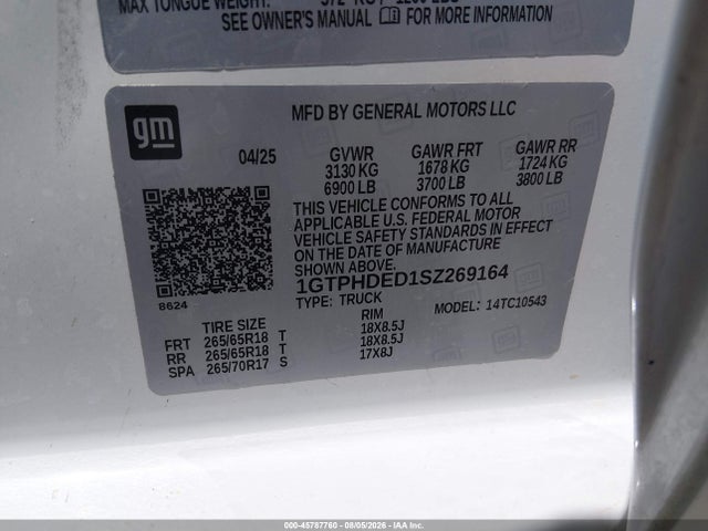 45787760 :رقم المزاد ، 1GTPHDED1SZ269164 vin ، 2025 Gmc Sierra 1500 2wd  Short Box Slt مزاد بيع