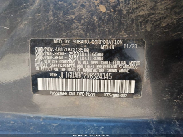 2024 Subaru Impreza Base 5-door მანქანა იყიდება აუქციონზე, vin: JF1GUABC2R8324345, აუქციონის ნომერი: 45787764
