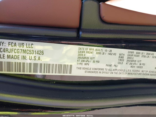 Продажа на аукционе авто 2021 Jeep Grand Cherokee Overland 4x4, vin: 1C4RJFCG7MC531426, номер лота: 45787776