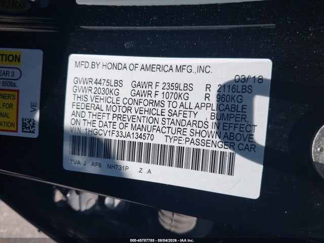 1HGCV1F33JA134570 Honda Accord Sport