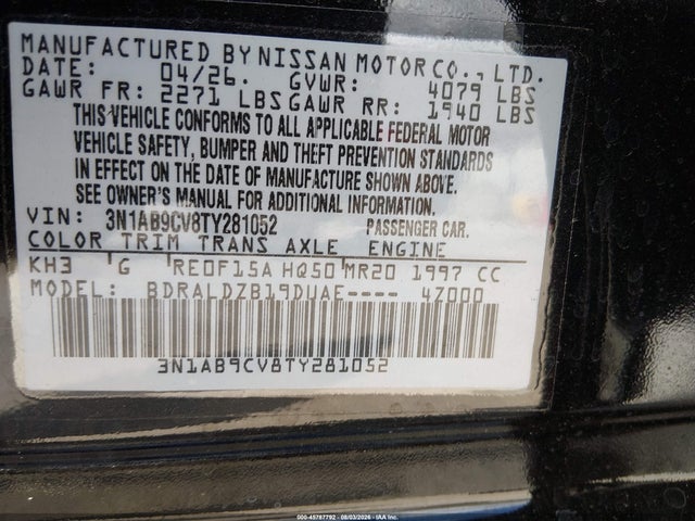 Продажа на аукционе авто 2026 Nissan Sentra Sv, vin: 3N1AB9CV8TY281052, номер лота: 45787792