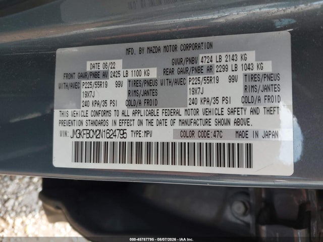 2022 Mazda Cx-5 2.5 S Carbon Edition მანქანა იყიდება აუქციონზე, vin: JM3KFBCM2N1624795, აუქციონის ნომერი: 45787795