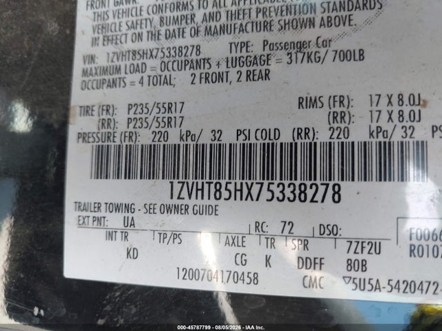 Aukcja sprzedaży 2007 Ford Mustang Gt Deluxe/gt Premium, vin: 1ZVHT85HX75338278, numer aukcji: 45787799