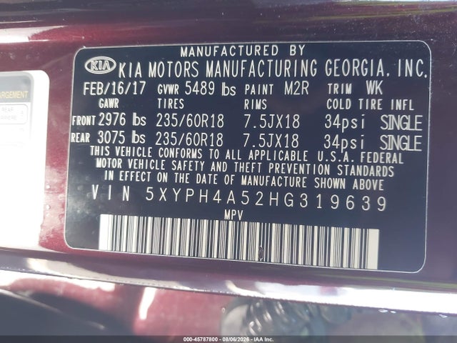 Продаж на аукціоні авто 2017 Kia Sorento 3.3l Ex, vin: 5XYPH4A52HG319639, номер лоту: 45787800