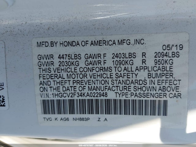 1HGCV2F34KA022948 Honda Accord Sport 2.0t