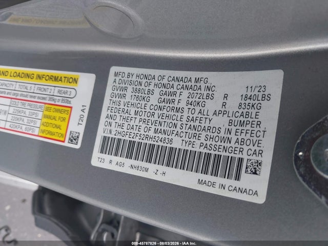 Продаж на аукціоні авто 2024 Honda Civic Sport, vin: 2HGFE2F52RH524836, номер лоту: 45787826
