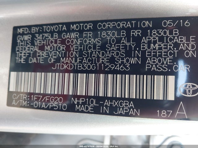 Toyota Prius C Three 2016 JTDKDTB30G1129463 Image 9
