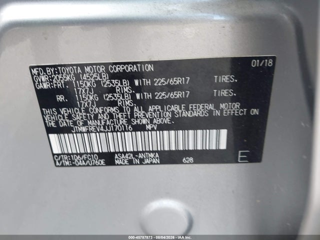 Aukcja sprzedaży 2018 Toyota Rav4 Xle, vin: JTMWFREV4JJ170116, numer aukcji: 45787873