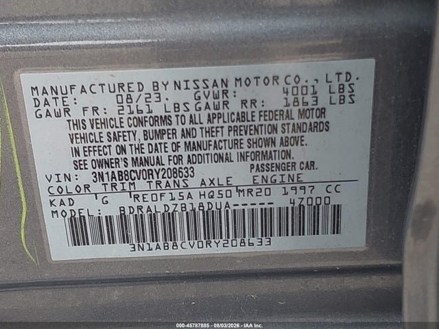 45787885 :رقم المزاد ، 3N1AB8CV0RY208633 vin ، 2024 Nissan Sentra Sv Xtronic Cvt مزاد بيع