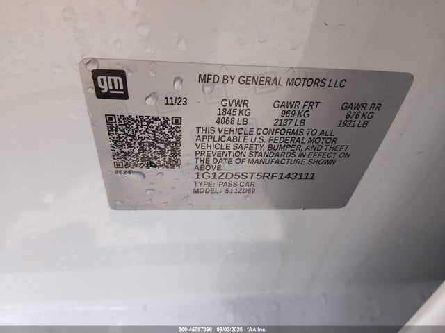 Aukcja sprzedaży 2024 Chevrolet Malibu Fwd 1lt, vin: 1G1ZD5ST5RF143111, numer aukcji: 45787896