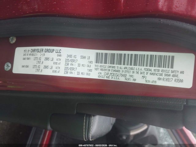 2014 Jeep Cherokee Latitude მანქანა იყიდება აუქციონზე, vin: 1C4PJMCB1EW179492, აუქციონის ნომერი: 45787932