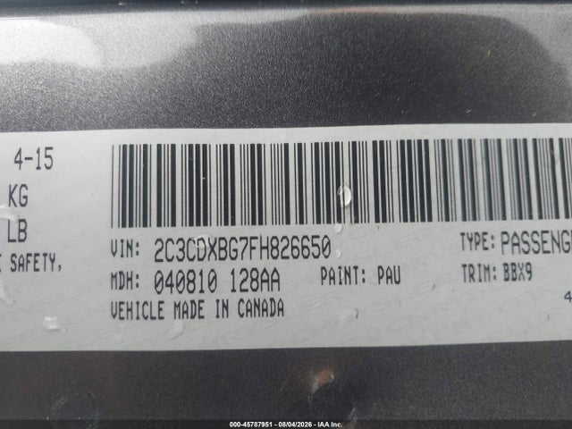 45787951 :رقم المزاد ، 2C3CDXBG7FH826650 vin ، 2015 Dodge Charger Se مزاد بيع