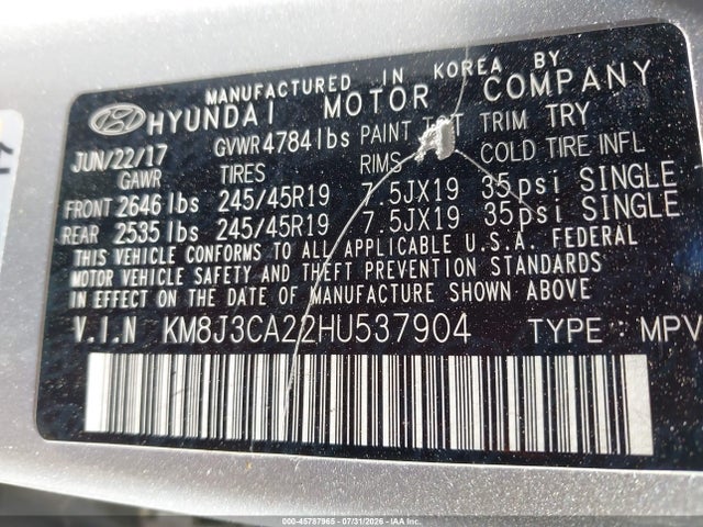 Hyundai Tucson Limited 2017 KM8J3CA22HU537904 Image 9
