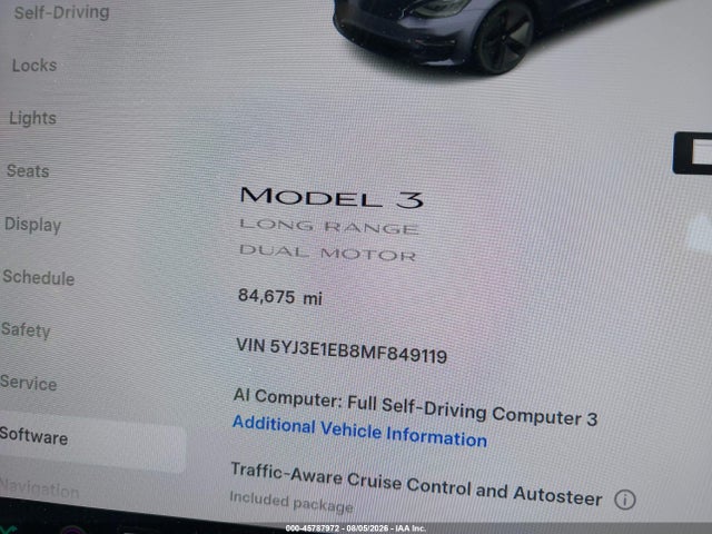 Продаж на аукціоні авто 2021 Tesla Model 3 Long Range Dual Motor All-wheel Drive, vin: 5YJ3E1EB8MF849119, номер лоту: 45787972