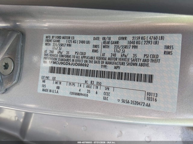 Ford ESCAPE SE 2018 1FMCU9GD9JUD08692 Image 9