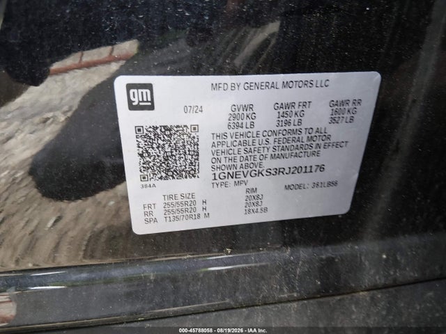 2024 Chevrolet Traverse Awd Lt მანქანა იყიდება აუქციონზე, vin: 1GNEVGKS3RJ201176, აუქციონის ნომერი: 45788058