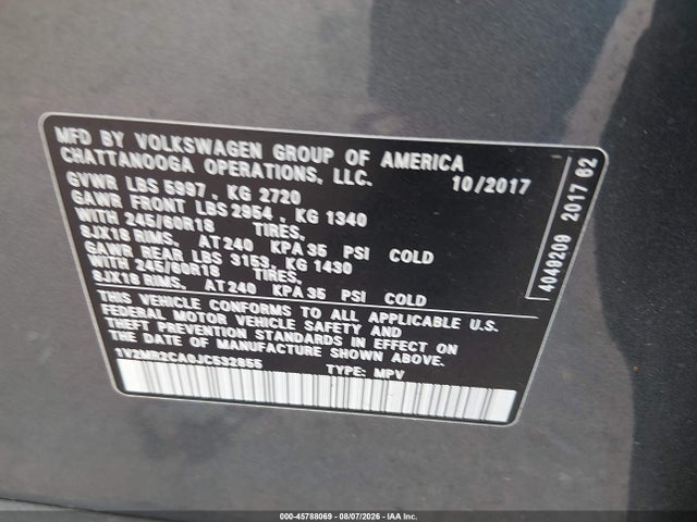 Продаж на аукціоні авто 2018 Volkswagen Atlas 3.6l V6 Sel, vin: 1V2MR2CA0JC532855, номер лоту: 45788069