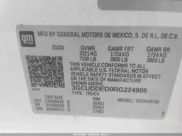 Продажа на аукционе авто 2024 Chevrolet Silverado 1500 4wd  Standard Bed Lt, vin: 3GCUDDED0RG224905, номер лота: 45788087