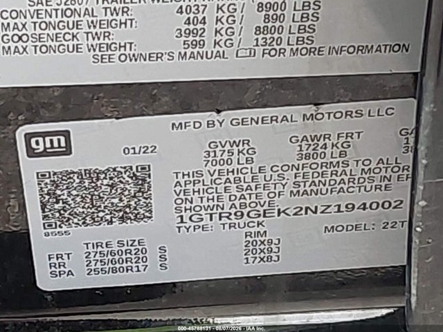Продаж на аукціоні авто 2022 Gmc Sierra 1500 Limited 4wd  Standard Box Elevation With 3vl, vin: 1GTR9GEK2NZ194002, номер лоту: 45788131