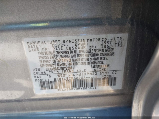 Auction sale of the 2024 Nissan Sentra S Xtronic Cvt, vin: 3N1AB8BV0RY289411, lot number: 45788144
