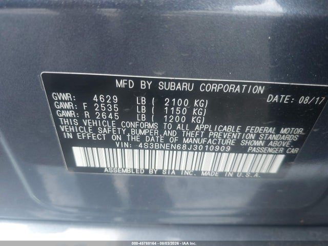 2018 Subaru Legacy 3.6r Limited მანქანა იყიდება აუქციონზე, vin: 4S3BNEN68J3010909, აუქციონის ნომერი: 45788164
