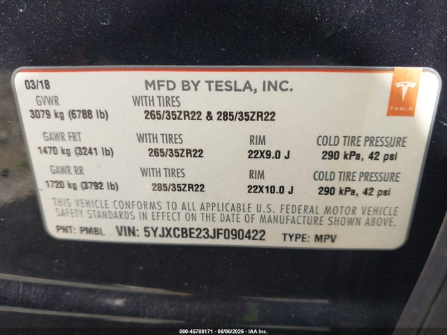 Tesla Model X 100d/75d/p100d 2018 5YJXCBE23JF090422 Image 9