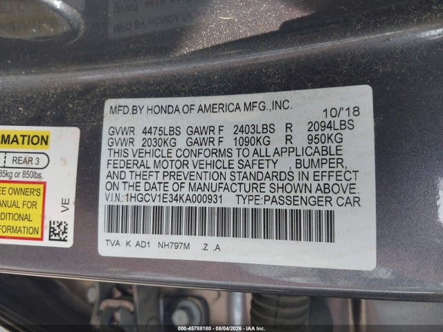 1HGCV1E34KA000931 Honda Accord Sport