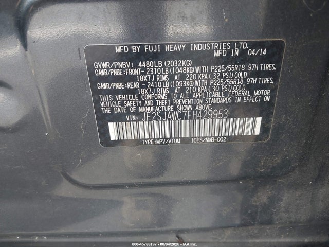 Aukcja sprzedaży 2015 Subaru Forester 2.5i Touring, vin: JF2SJAWC7FH429953, numer aukcji: 45788197