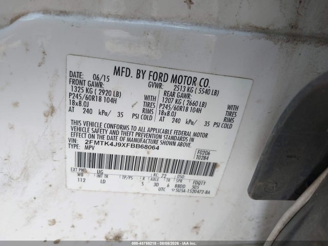 Ford EDGE SEL 2015 2FMTK4J9XFBB68064 Image 9