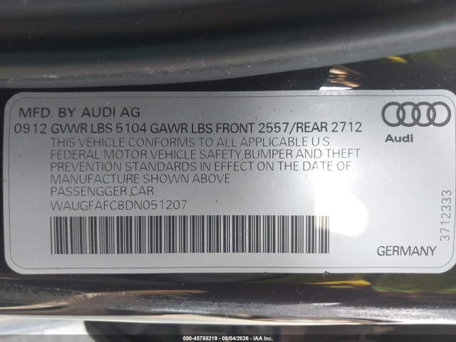 Aukcja sprzedaży 2013 Audi A6 2.0t Premium, vin: WAUGFAFC8DN051207, numer aukcji: 45788219