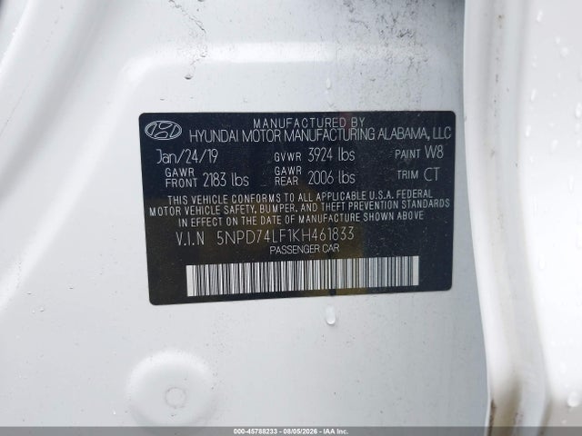 Продаж на аукціоні авто 2019 Hyundai Elantra Se, vin: 5NPD74LF1KH461833, номер лоту: 45788233