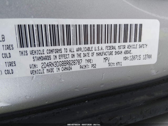 2011 Dodge Grand Caravan Mainstreet მანქანა იყიდება აუქციონზე, vin: 2D4RN3DG8BR628787, აუქციონის ნომერი: 45788234