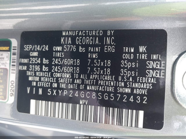 Aukcja sprzedaży 2025 Kia Telluride Lx, vin: 5XYP24GC8SG572432, numer aukcji: 45788244