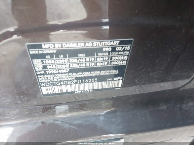 Продаж на аукціоні авто 2015 Mercedes-benz Gla 250 4matic, vin: WDCTG4GB2FJ116255, номер лоту: 45788249