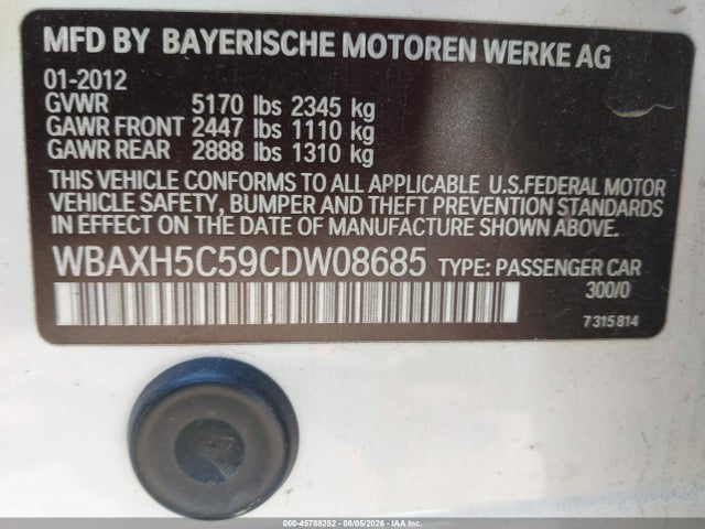 Aukcja sprzedaży 2012 Bmw 528i Xdrive, vin: WBAXH5C59CDW08685, numer aukcji: 45788252