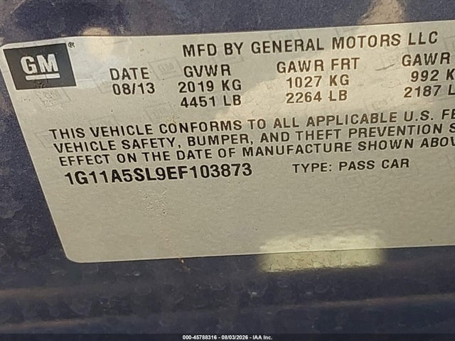 1G11A5SL9EF103873 Chevrolet Malibu 1fl